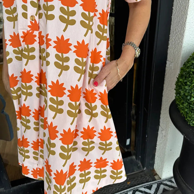 Kortärmad klänning med vintage blommönster för kvinnor