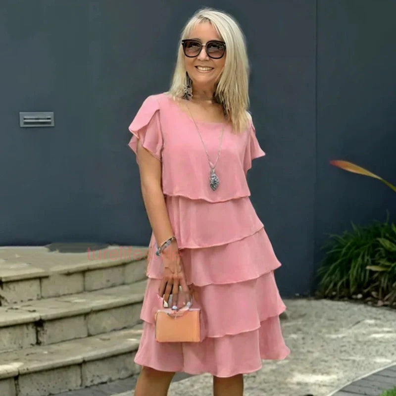 Casual Wave Cut Ruffle-klänning för kvinnor