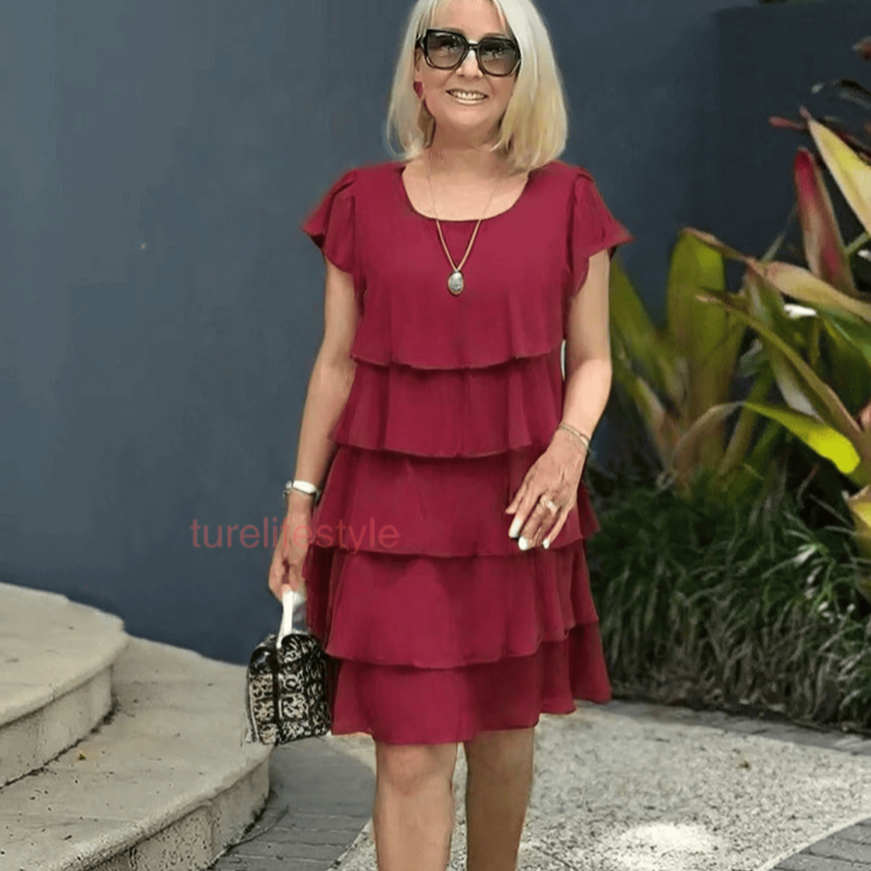 Casual Wave Cut Ruffle-klänning för kvinnor