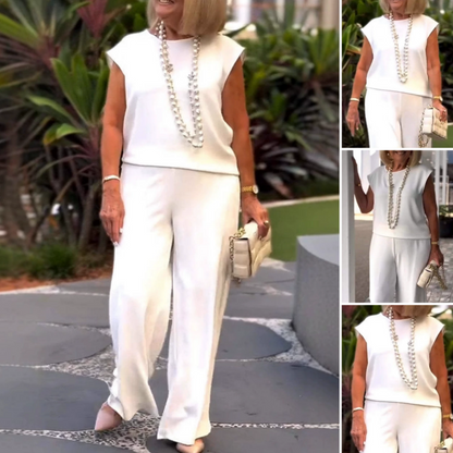 💖Ärmlös topp och byxor i bomullslinne för dam