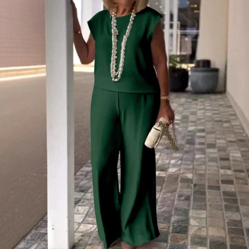 💖Ärmlös topp och byxor i bomullslinne för dam