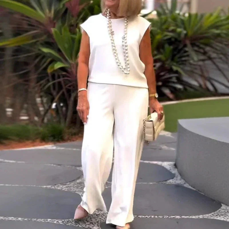 💖Ärmlös topp och byxor i bomullslinne för dam