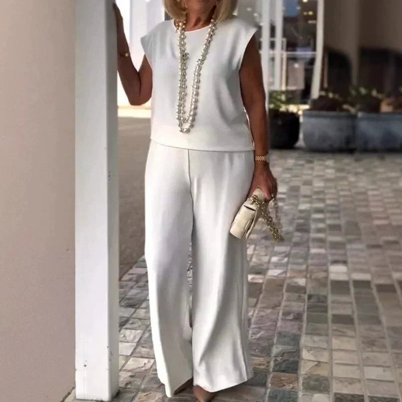 💖Ärmlös topp och byxor i bomullslinne för dam