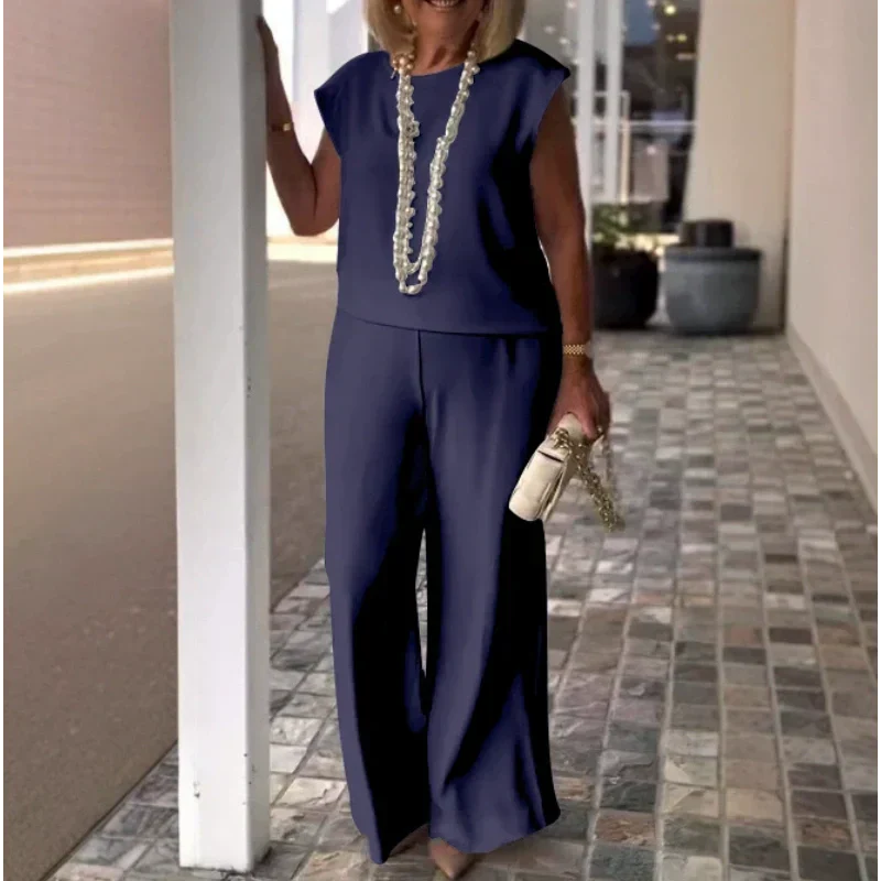 💖Ärmlös topp och byxor i bomullslinne för dam