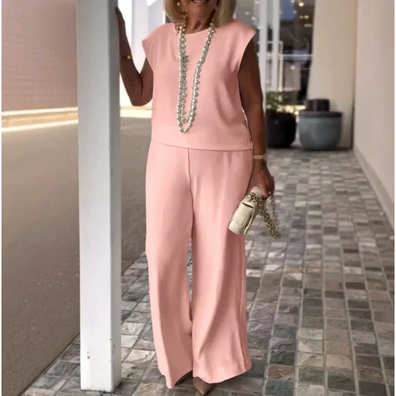 💖Ärmlös topp och byxor i bomullslinne för dam