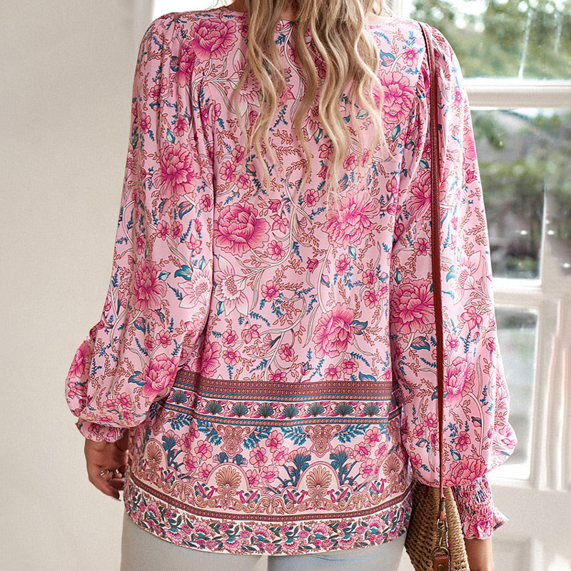 💖Sista dagens försäljning. 50 % rabatt.💖Dammodetydig tryckt v-halsad langärmad skjorta