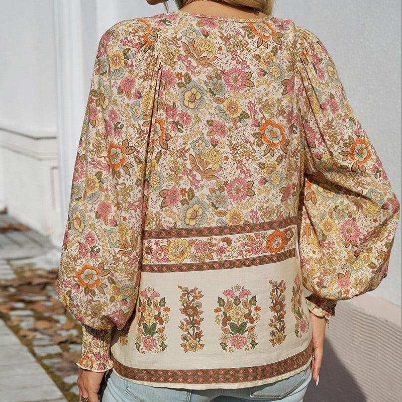 💖Sista dagens försäljning. 50 % rabatt.💖Dammodetydig tryckt v-halsad langärmad skjorta