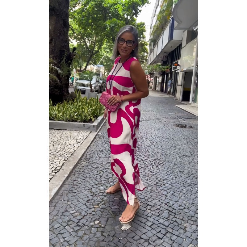 🔥Round Neck Printed Sleeveless Casual Fashion Dresses