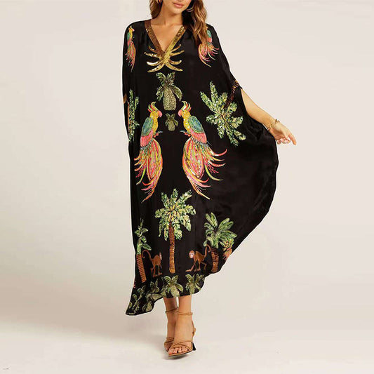 Women’s Elegant Loose V-Neck Printed Dress