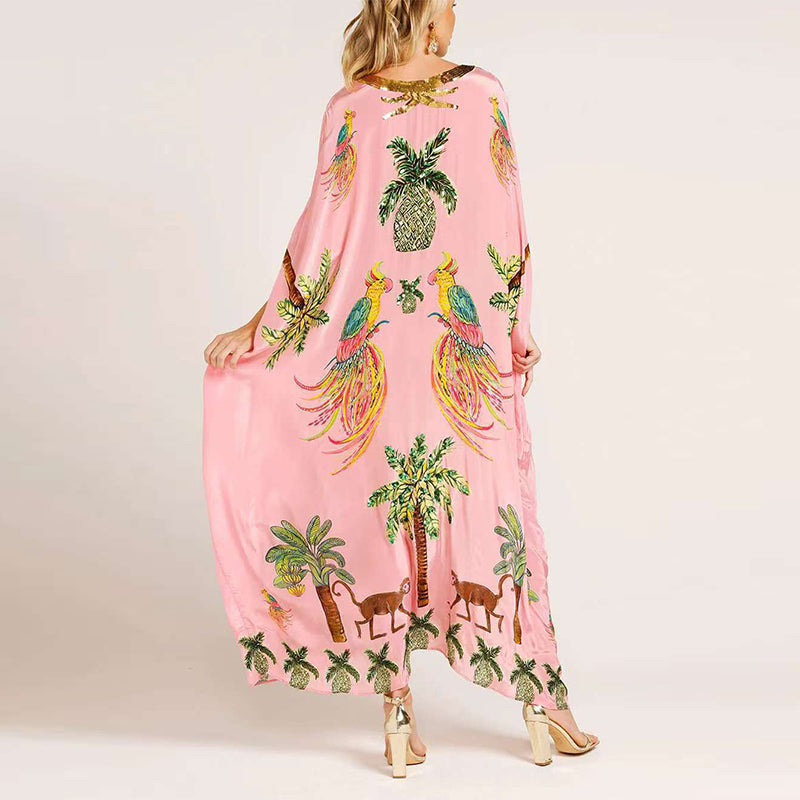 Women’s Elegant Loose V-Neck Printed Dress