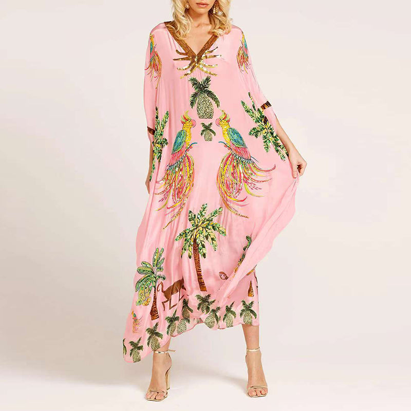 Women’s Elegant Loose V-Neck Printed Dress
