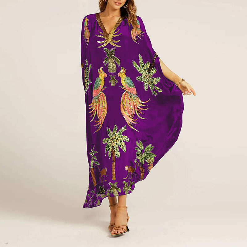 Women’s Elegant Loose V-Neck Printed Dress