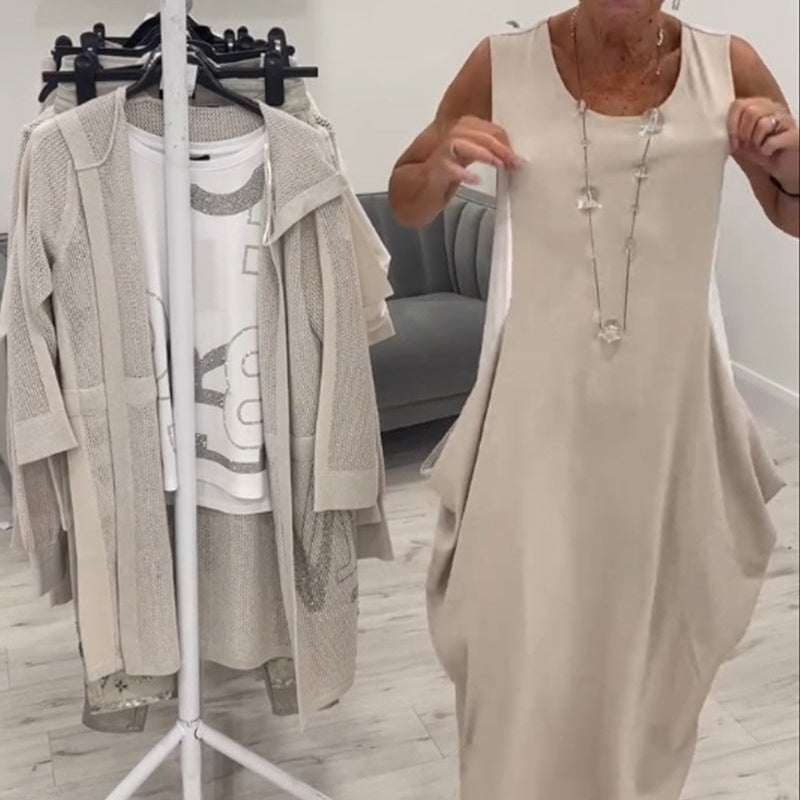 Enkel Klänning med Fickor och Ärmlös