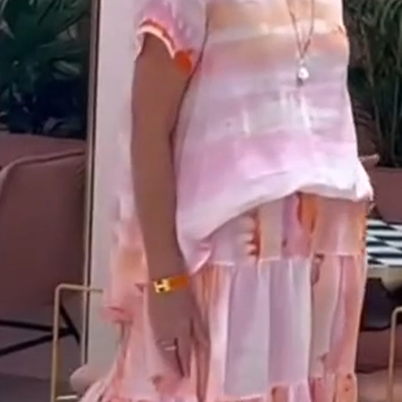 Topp med rund hals & kjol med hög midja 2-PCS Set för kvinnor