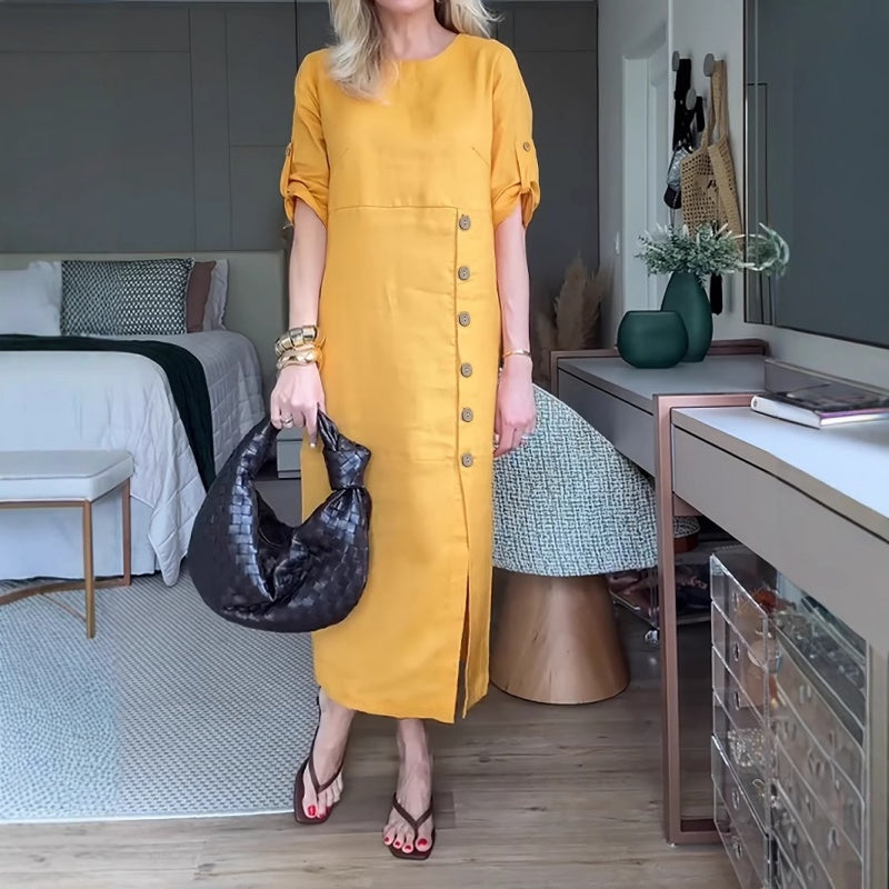 Maxiklänning med knappar och sidoslits för kvinnor