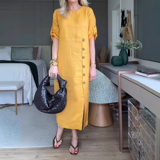 Maxiklänning med knappar och sidoslits för kvinnor