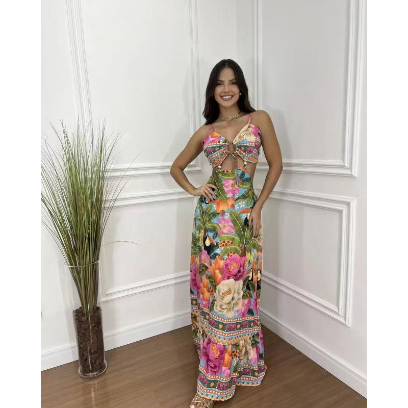 Halter Sleeveless Backless Slim Sexy Strandklänningar för kvinnor