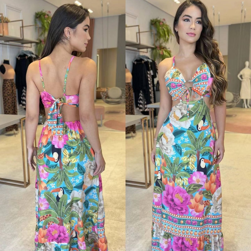 Halter Sleeveless Backless Slim Sexy Strandklänningar för kvinnor