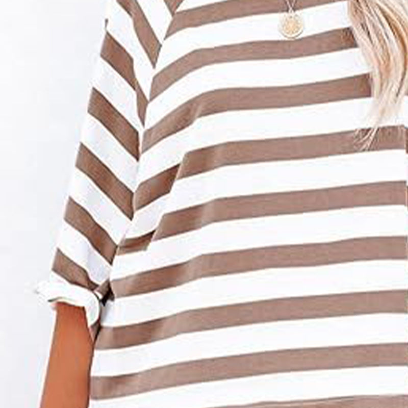 Women's Round Neck Striped Short Sleeve Casual Top