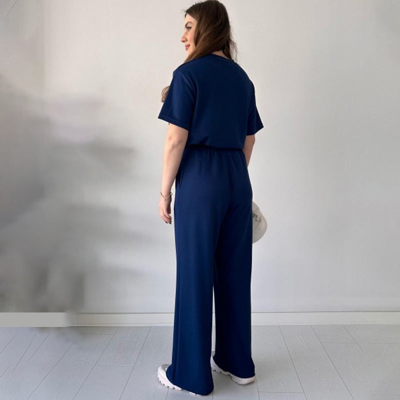 Casual Set med topp med rund halsringning och byxor med dragsko