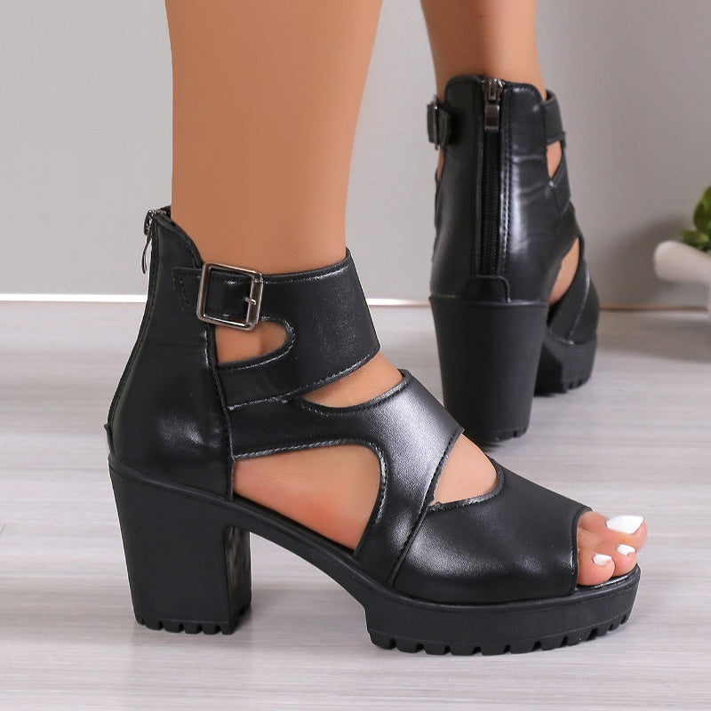 Sandaler med peep-tå och hög klack för kvinnor Booties