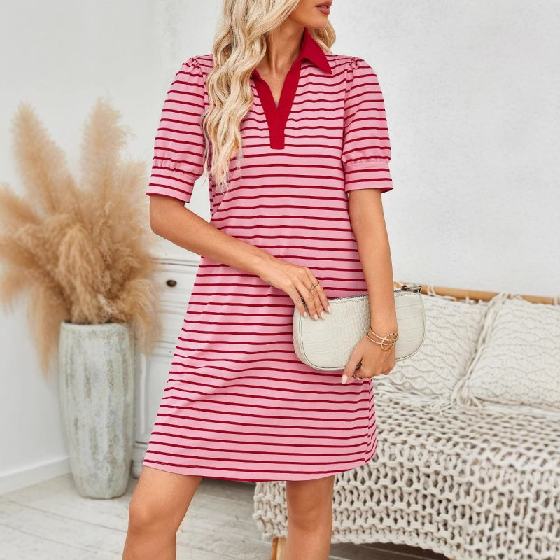 Women's Casual V-Neck Striped Dress