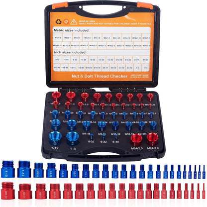 🔥44Pcs Alloy Nut and Bolt Thread Inspector, Charge-Free Thread Gauge, Metric and SAE Size Identification Tool for Inspection of Fixed Bolts or Threaded Holes