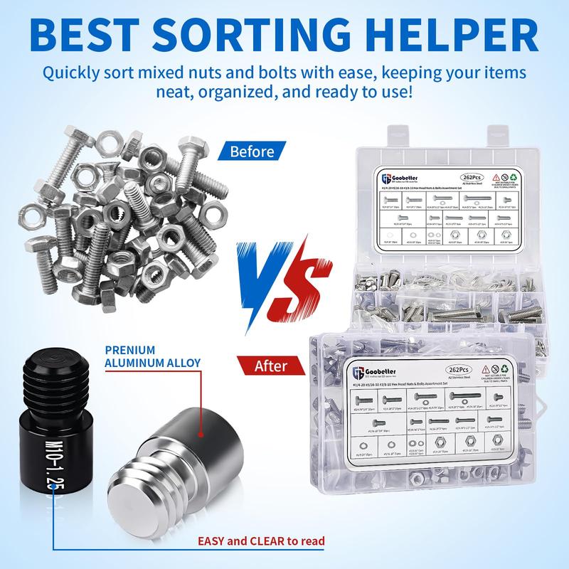 🔥44Pcs Alloy Nut and Bolt Thread Inspector, Charge-Free Thread Gauge, Metric and SAE Size Identification Tool for Inspection of Fixed Bolts or Threaded Holes