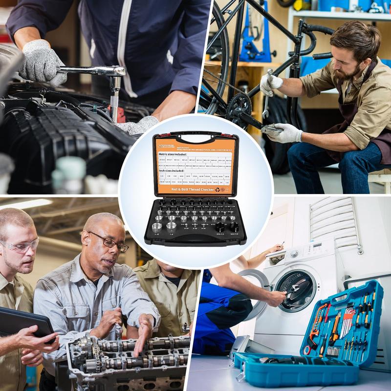 🔥44Pcs Alloy Nut and Bolt Thread Inspector, Charge-Free Thread Gauge, Metric and SAE Size Identification Tool for Inspection of Fixed Bolts or Threaded Holes