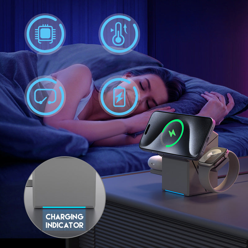 ⚡️⏰ Endast nu 49% rabatt!📱 3-i-1 Faltbart Magnetiskt Laddstation – Perfekt för Hem, Arbete & Resor ✨ | 15W Snabbladdning, Multidevice & Kompakt!