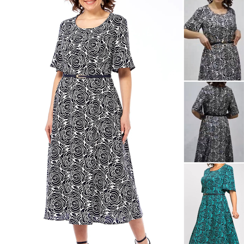 Elegant Printed Maxi Dress with Belt