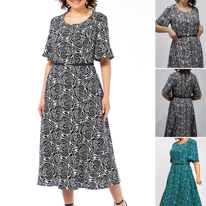 Elegant Printed Maxi Dress with Belt