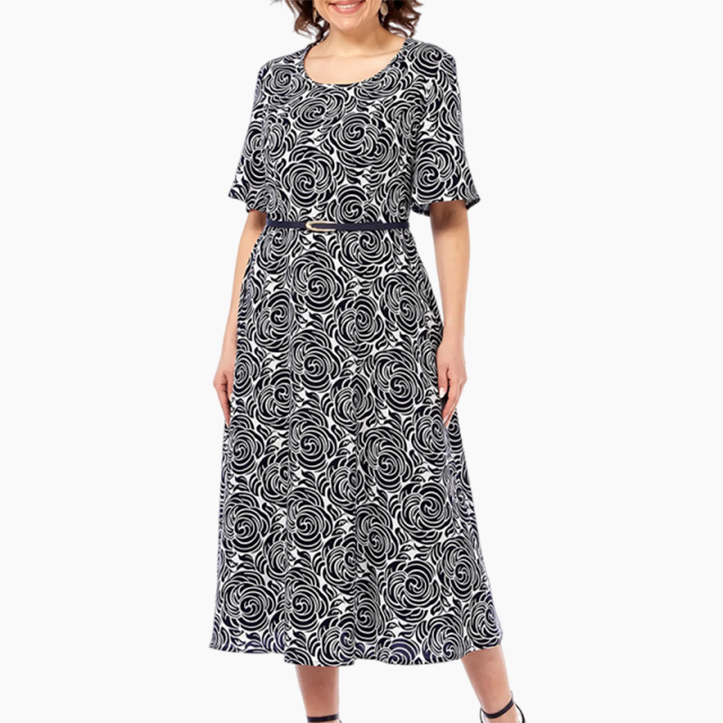 Elegant Printed Maxi Dress with Belt