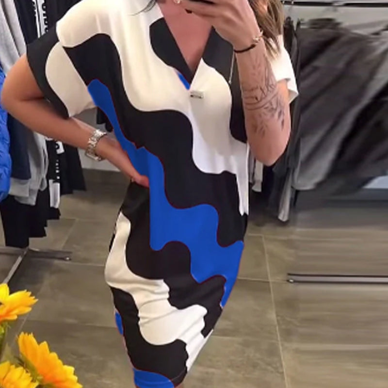 🎉🛍️Sommarens nyheter🥻Klänning med kort ärm och V-nacke för kvinnor