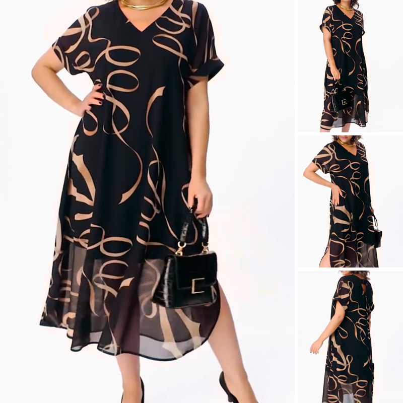 ⏳Tidsbegränsat specialerbjudande👗Flödande midiklänning med V-hals