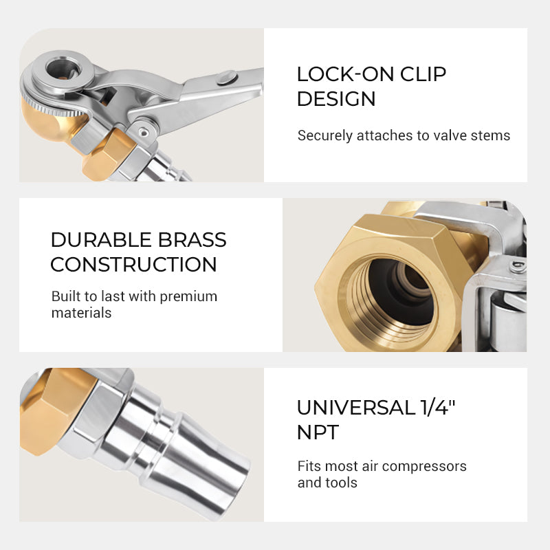 1/4 tum NPT clip-on luftchuck med sluten kula