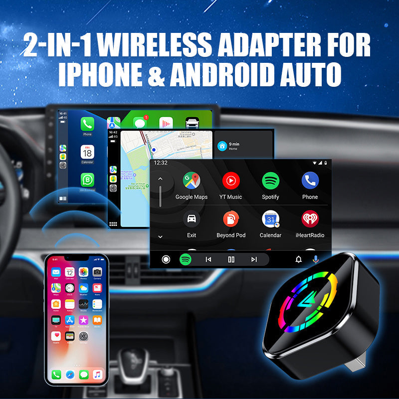 ⏰ Endast nu 49% rabatt!🔥 2-i-1 Trådlös Adapter - Kompatibel med iPhone & Android Auto, Enkel Plug-and-Play Installation ✨