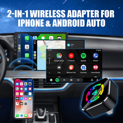 ⏰ Endast nu 49% rabatt!🔥 2-i-1 Trådlös Adapter - Kompatibel med iPhone & Android Auto, Enkel Plug-and-Play Installation ✨
