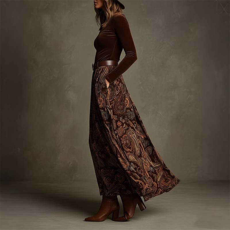 🔥2026 ny modell🔥 Stilfull topp och maxikjol med tryck för damer, 2-delat set