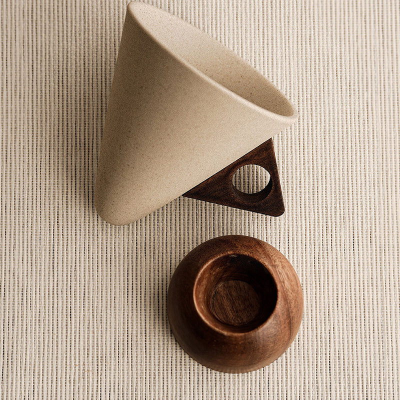 🔥Het säljande Vintage kaffemugg med trähandtag och träfat