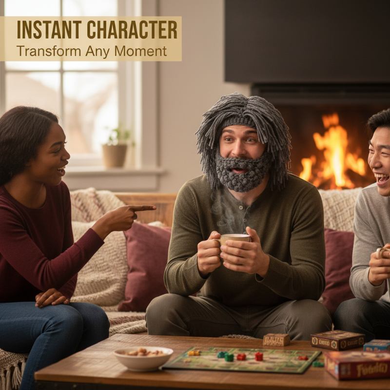 ⏰ Endast nu 49% rabatt!🧔 Punk-hatt med peruk & stickat skägg – Enkel montering, Realistisk stil & Perfekt för cosplay 🎭