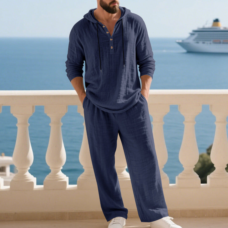 ⏰ Endast nu 49% rabatt!💥Herrhuvtröja och byxor i ledig passform – 2-delat set