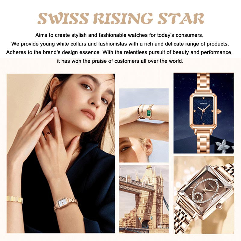 Montre dame en palissandre avec diamants, design carré.