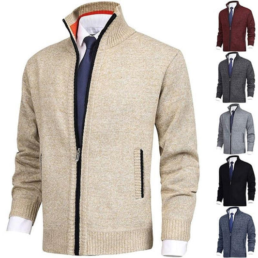 🔥 Natal 49% Off 🔥 Solid Men's Color Stand-Up Collar Fashionable Open Cardigan Cardigan (Compre dois itens de frete grátis)