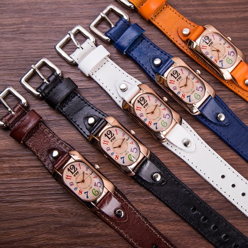 Vintage Lær Kvarts Stein Ladies 'Watch