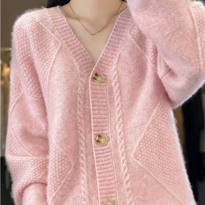 Naisten loose Slouchy Faux Cashmere Button etu Cardigan Sweaters