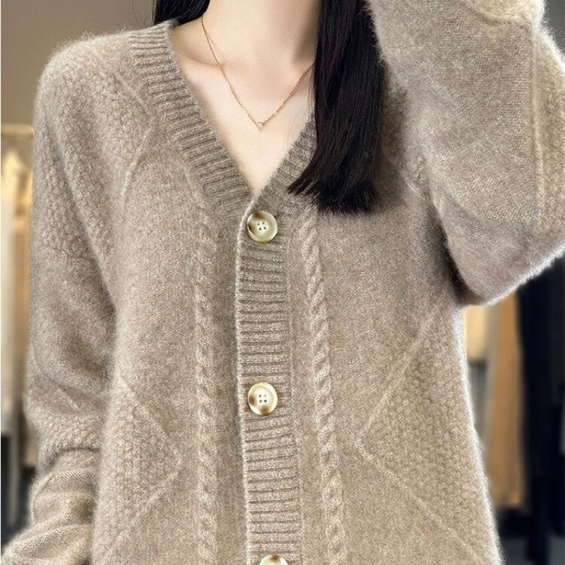 Naisten loose Slouchy Faux Cashmere Button etu Cardigan Sweaters