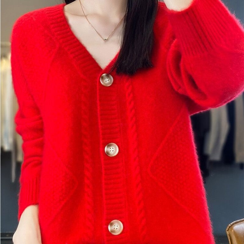 Naisten loose Slouchy Faux Cashmere Button etu Cardigan Sweaters