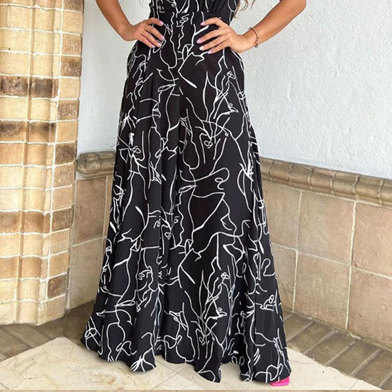 2024 HOT SALE 50%OFF Women's Stylish Slim Fit Wide Leg Printed Jumpsuit